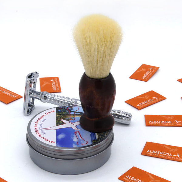 vegan shaving brush with extra-long butterfly zero waste safety razor and natural shaving soap