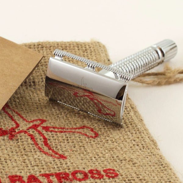 Albatross 3-piece zero waste safety razor that comes with 10 replacement razor blades for smooth plastic-free shaving